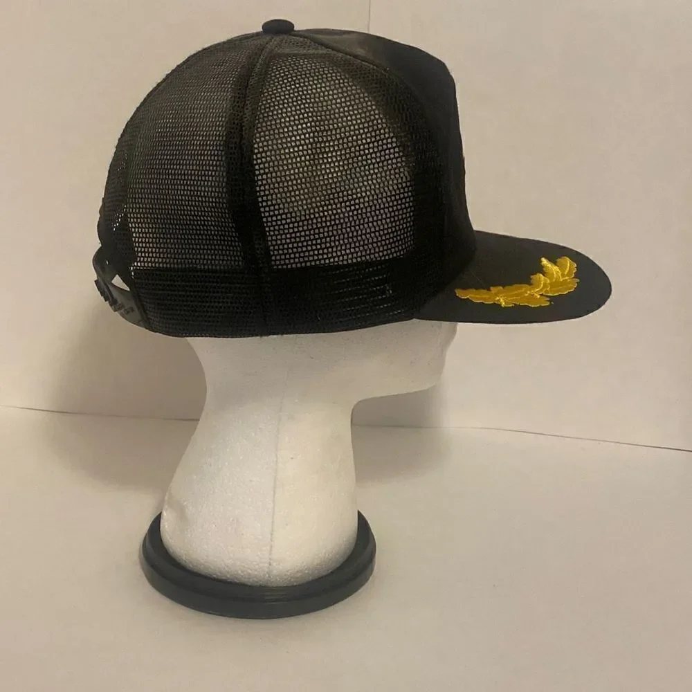 Vintage 80s Military Trucker Hat Cap Blackhawk Black Gold Snapback embroidered b